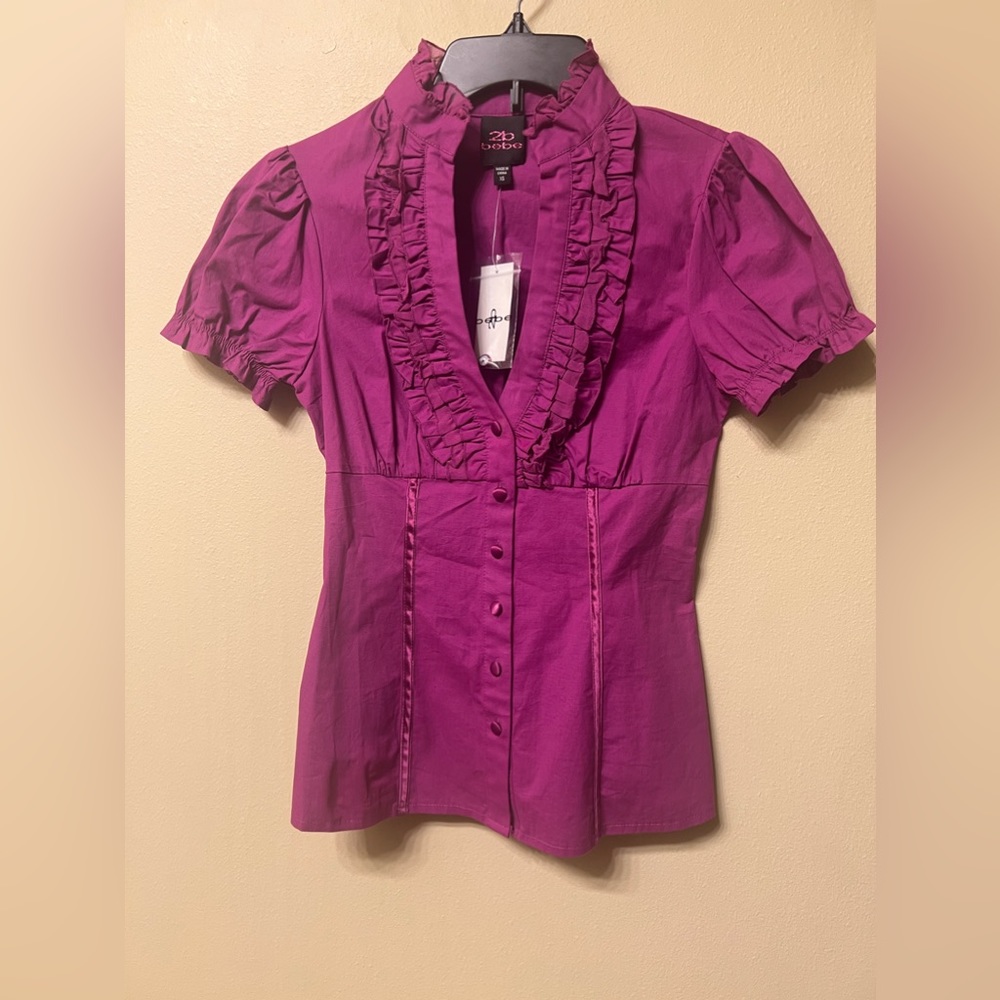 Bebe Ruffled Purple Blouse XS NWT